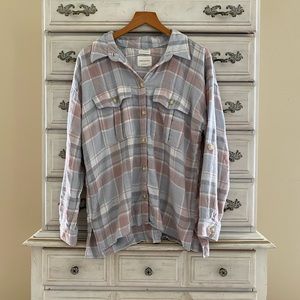 American Eagle Soft Pink Plaid Button Down Shirt